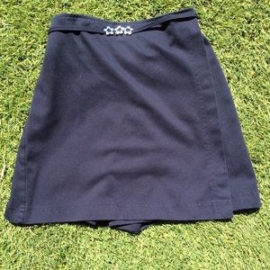 Navy blue uniform skort with flower belt girls